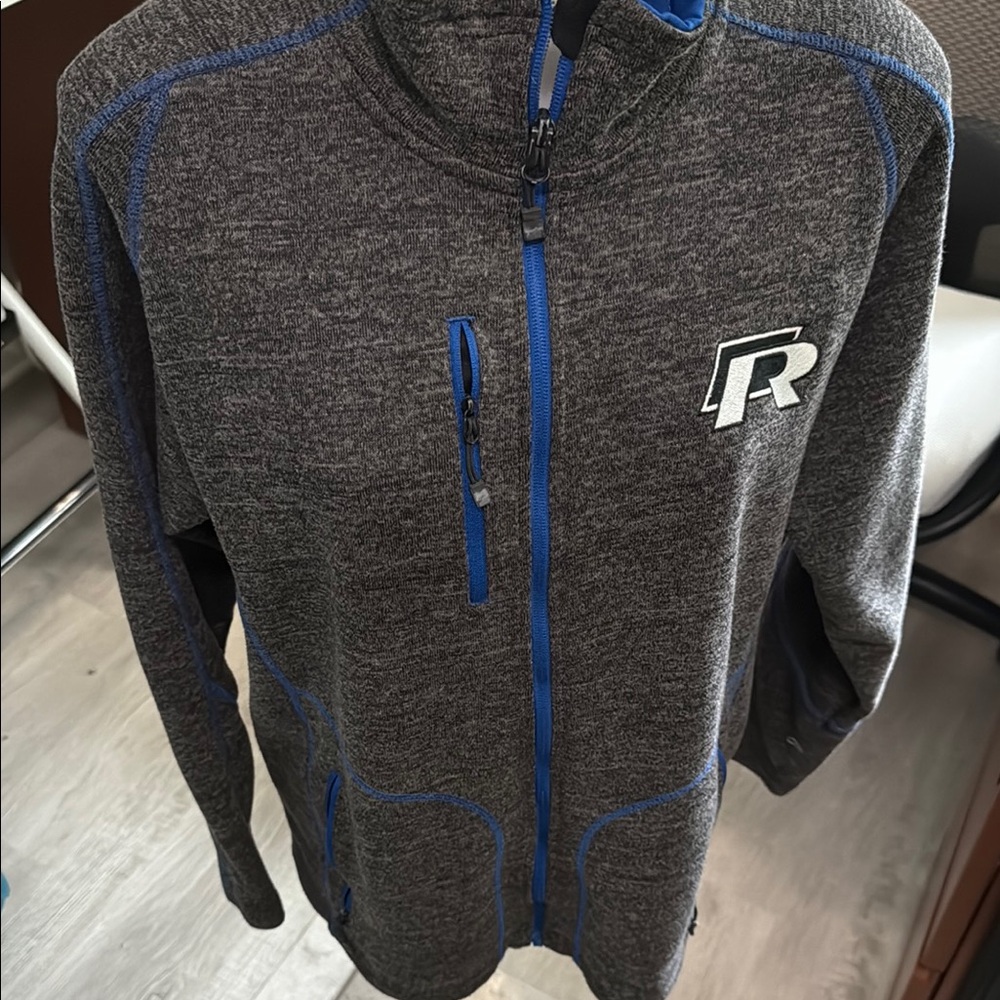 Men’s Large Volkswagen racing R-line Gray and Blue Zip-Up Jacket Golf GTI R32 R
